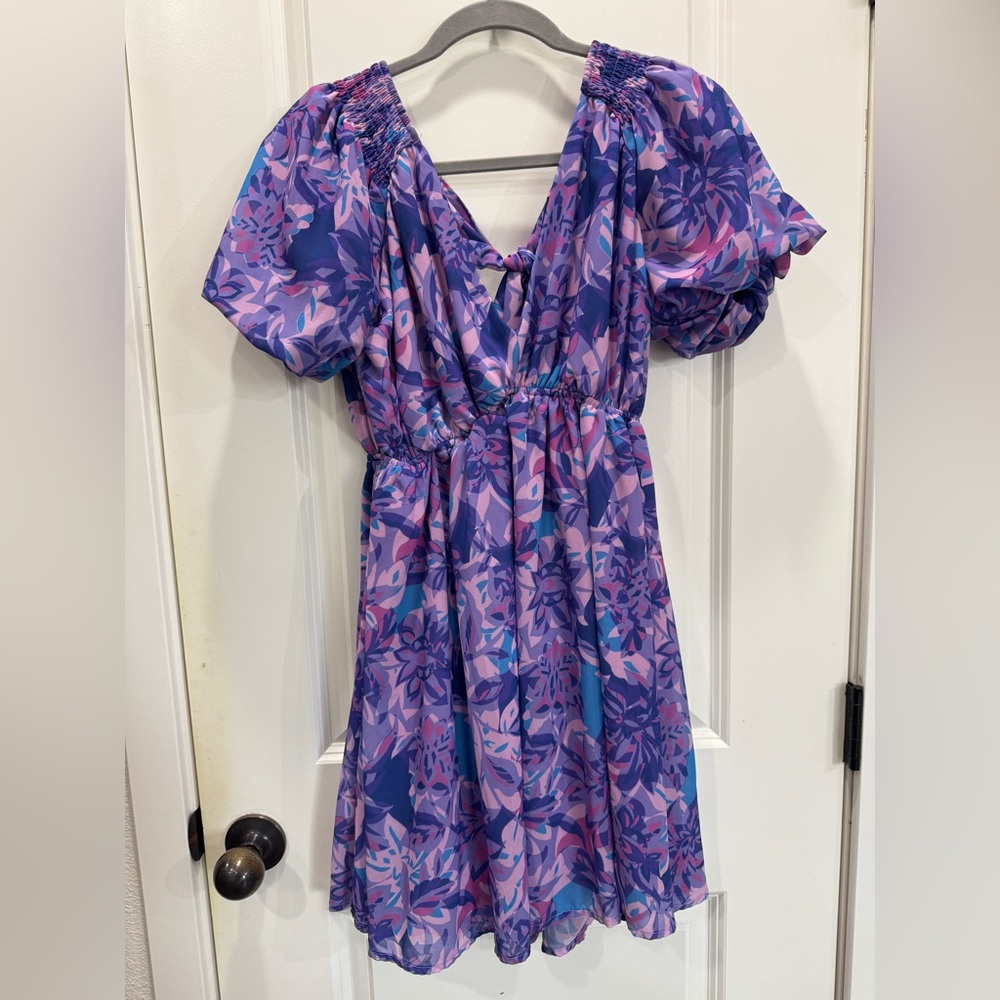 EUC Purple Floral Open Back Dress (S)